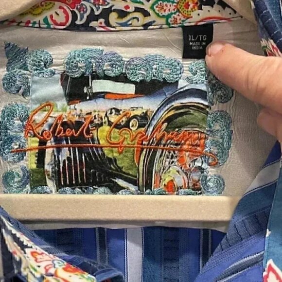 ROBERT GRAHAM BLUE STRPPED LONG SLEEVE SHIRT SIZE XL WORK WEDDING DATE CASUAL - Picture 2 of 4